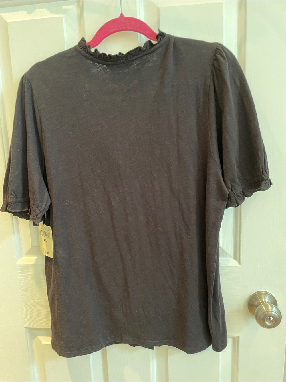 Lucky Brand Black Ruffle Collar Short Sleeve Button-Up Top NWT Size L - Picture 6 of 6